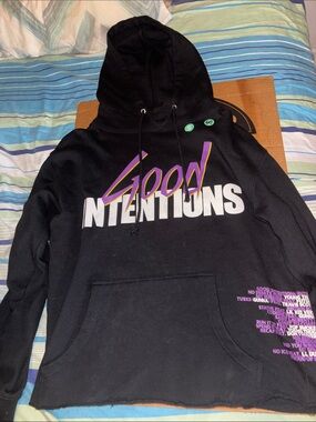 VLONE Black Hoodie with Purple and Yellow 'Good Intentions' Graphic